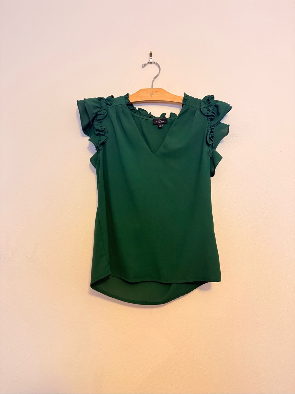 Forest Green Ruffle Sleeve V-Neck Blouse by Worthington